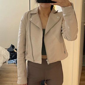 Abercrombie & Fitch Vegan Leather Moto Jacket XS in Cream